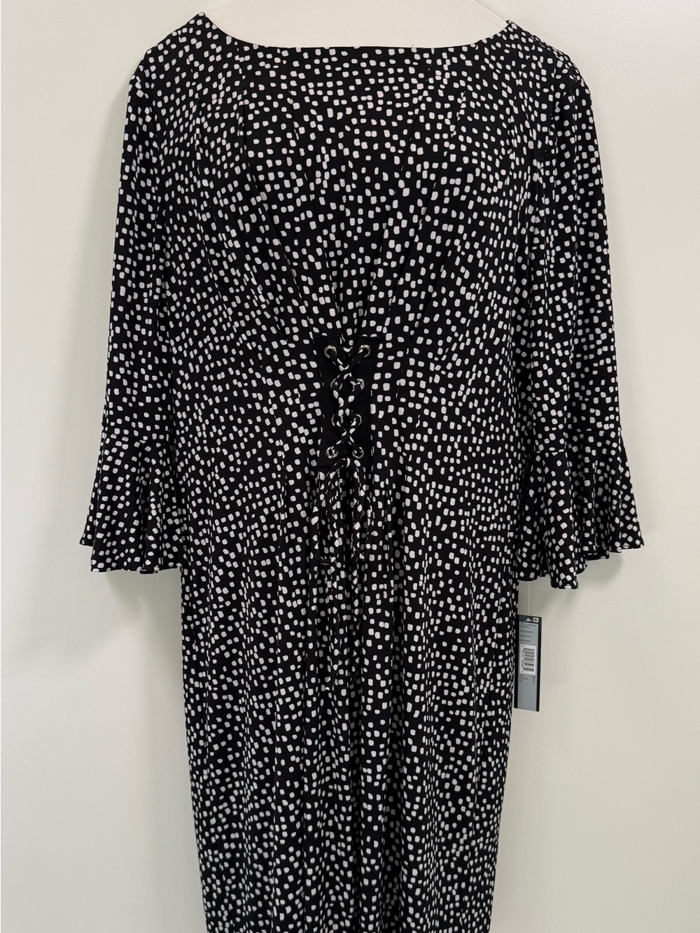 Tahari NWT Black & White Polka Dot Print Dress 16 Corset Flutter Sleeve cocktail